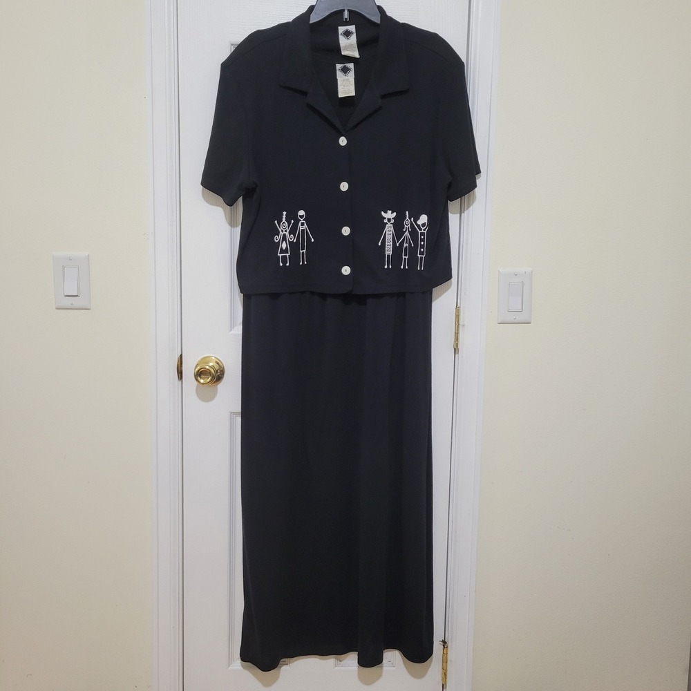 California Concepts Vintage 2 Piece Dress Set Black Stick Figure Graphic Size 16